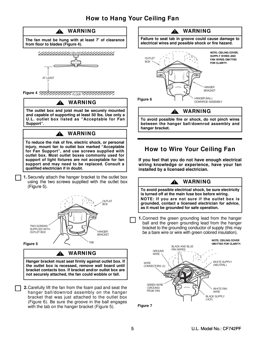 Emerson CF742PFWW 01, CF742PFSCB 01 warranty How to Hang Your Ceiling Fan, How to Wire Your Ceiling Fan 