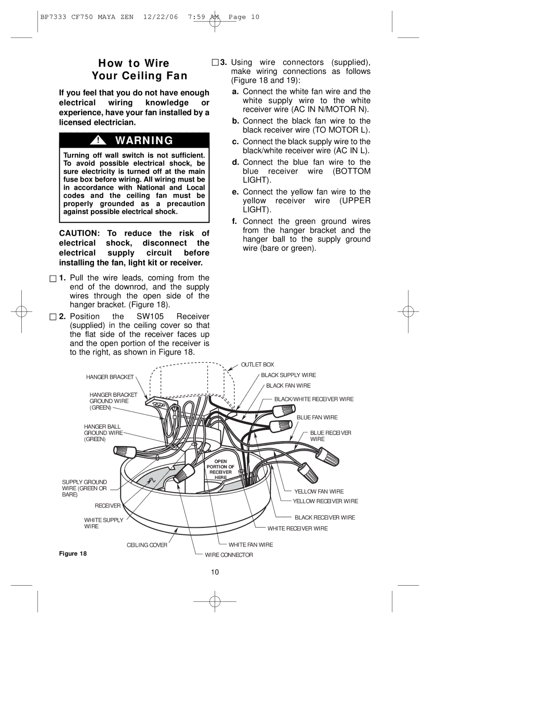 Emerson CF750ORB00 owner manual How to Wire Your Ceiling Fan, Licensed electrician 