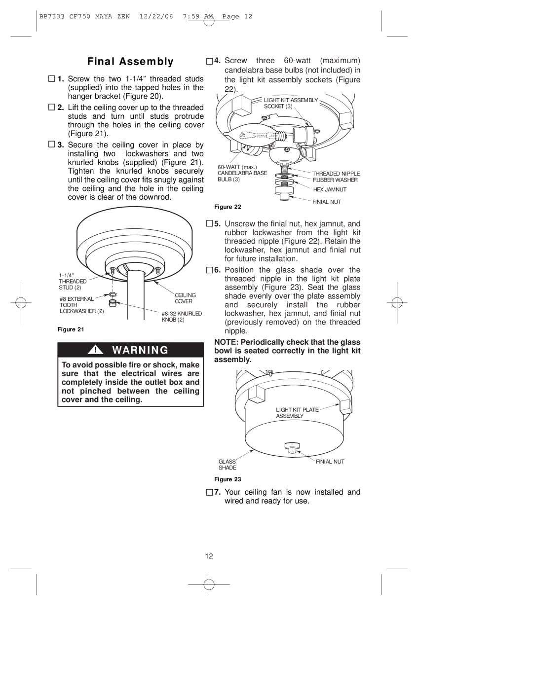 Emerson CF750ORB00 owner manual Final Assembly 