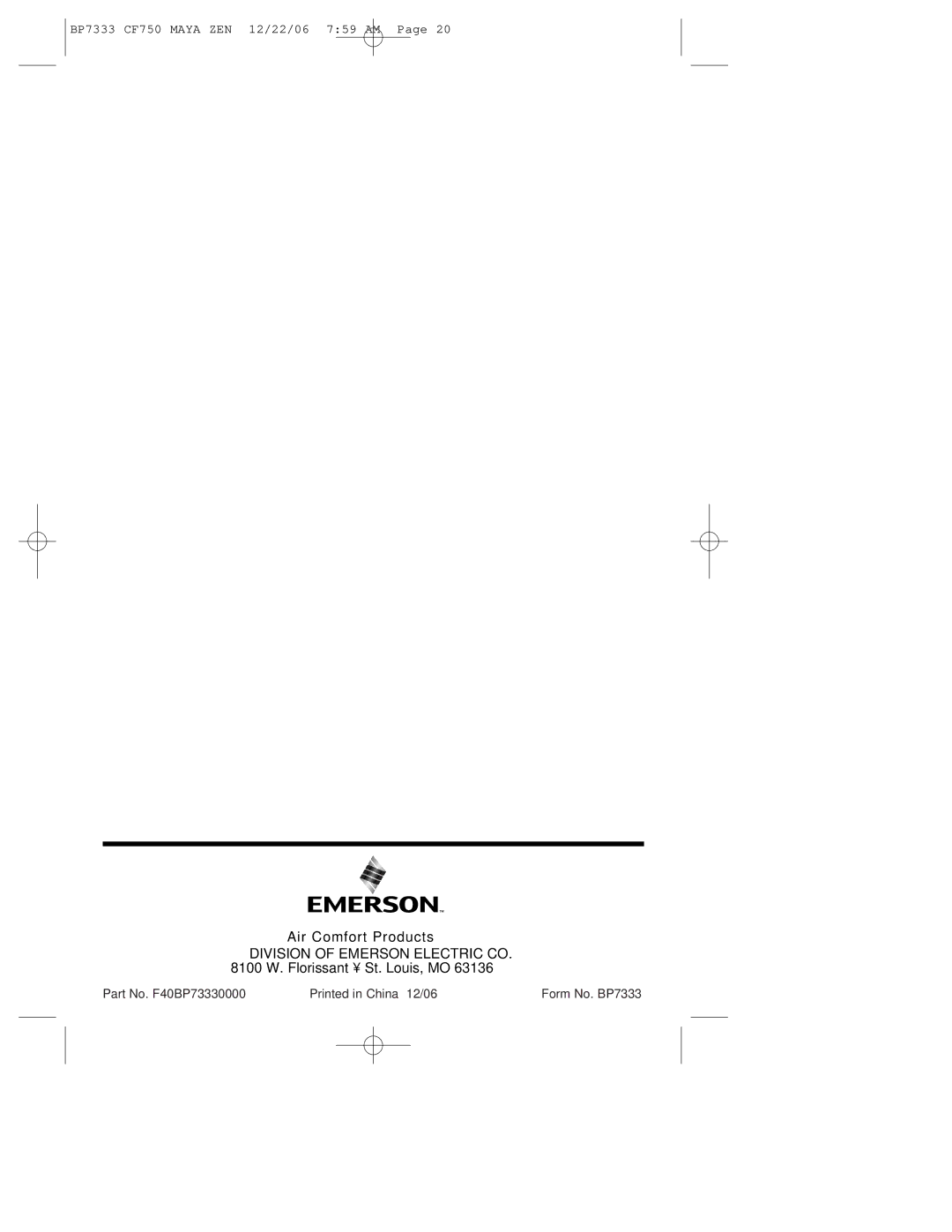 Emerson CF750ORB00 owner manual Air Comfort Products 