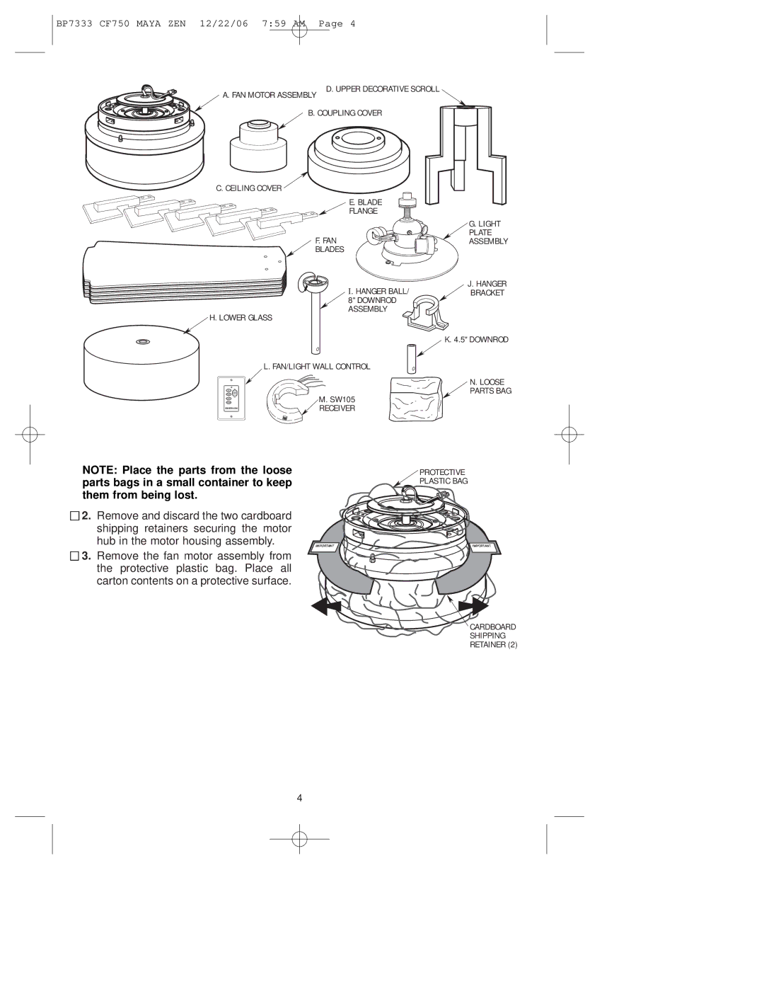 Emerson CF750ORB00 owner manual Blades Hanger Ball 