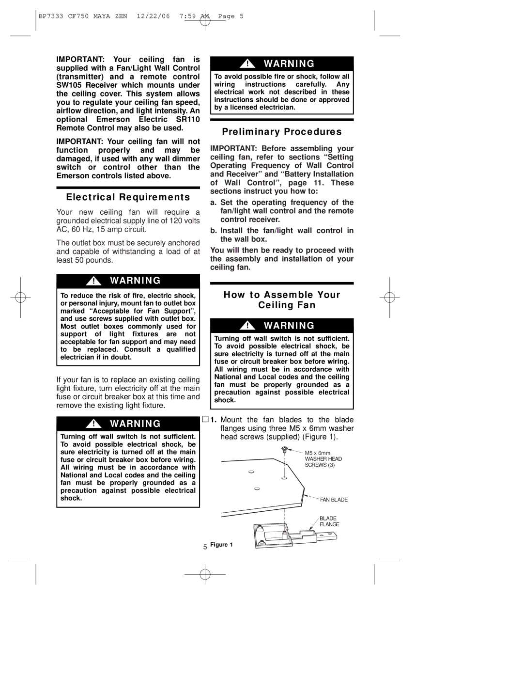 Emerson CF750ORB00 owner manual Electrical Requirements, Preliminary Procedures, How to Assemble Your Ceiling Fan 