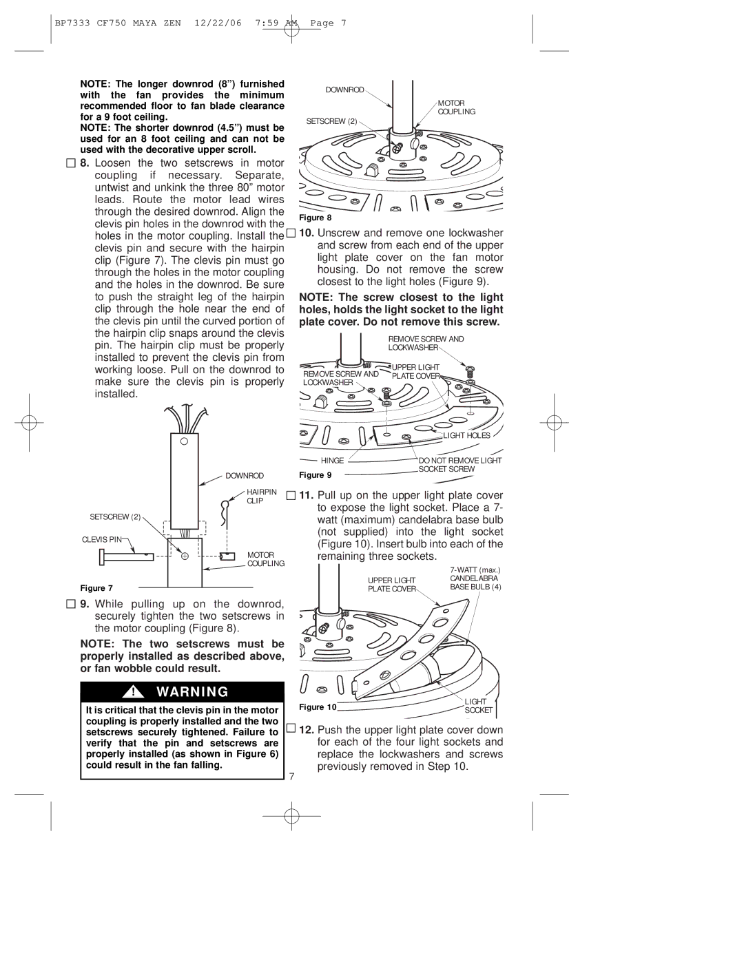 Emerson CF750ORB00 owner manual Downrod Setscrew 