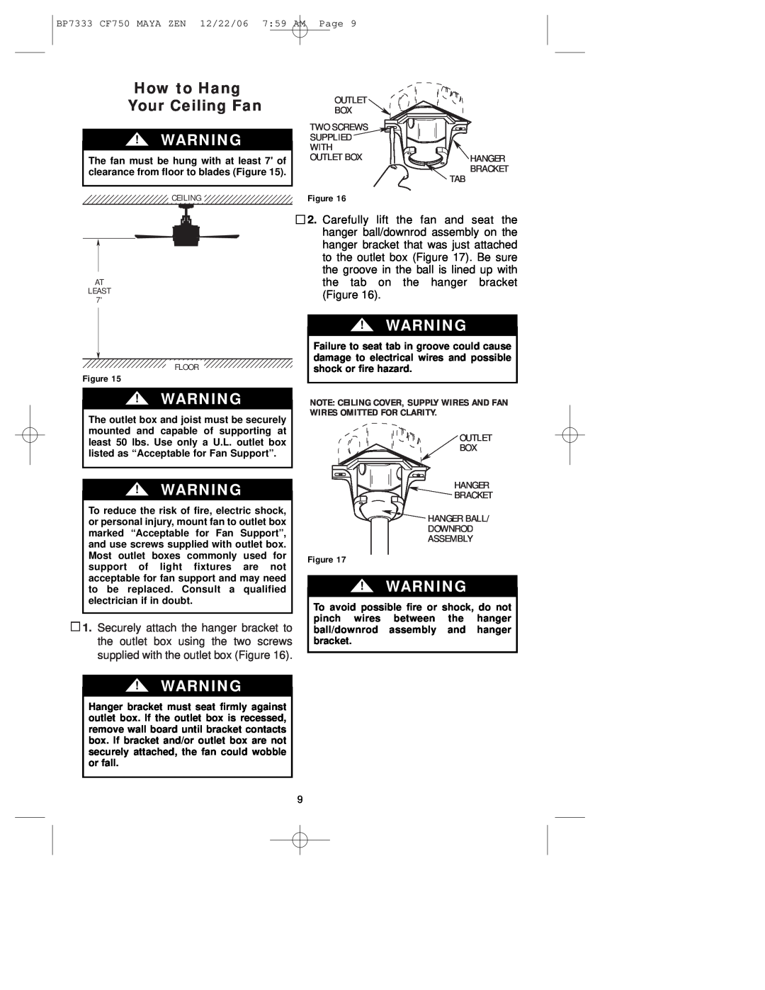 Emerson CF750ORB00 owner manual How to Hang Your Ceiling Fan 