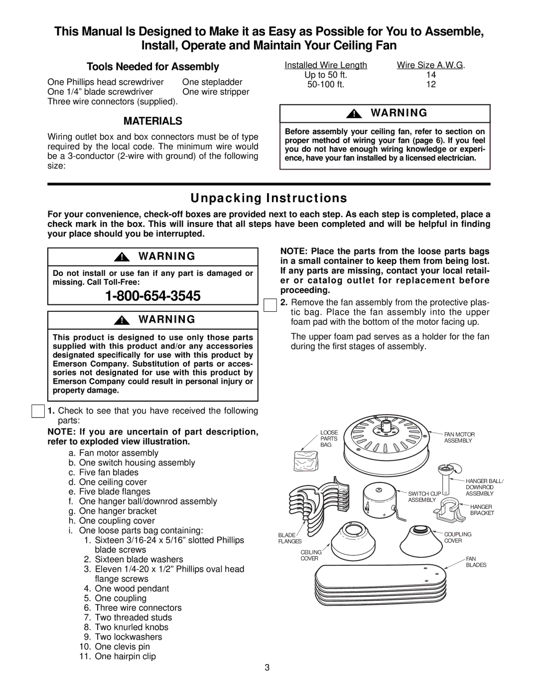 Emerson CF755S04, CF755PW04, CF755WW04, CF755NW04, CF755OB04, CF755WB04, CF755W04, CF755V04, CF755WPB04 Unpacking Instructions 