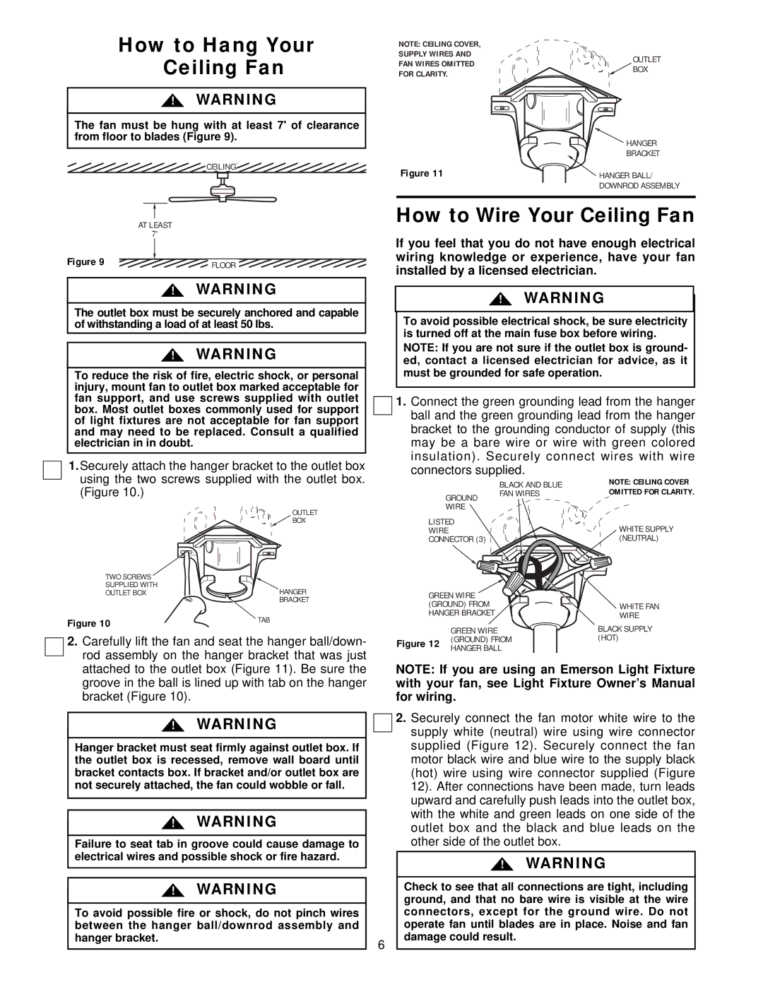 Emerson CF755W04, CF755PW04, CF755WW04, CF755NW04, CF755S04 warranty How to Hang Your Ceiling Fan, How to Wire Your Ceiling Fan 