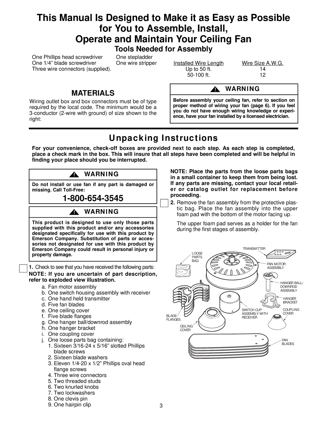 Emerson CF759BS00, CF759HTW00, CF759WW00, CF759OB00, CF759AB00, CF759TG00 Unpacking Instructions, Tools Needed for Assembly 