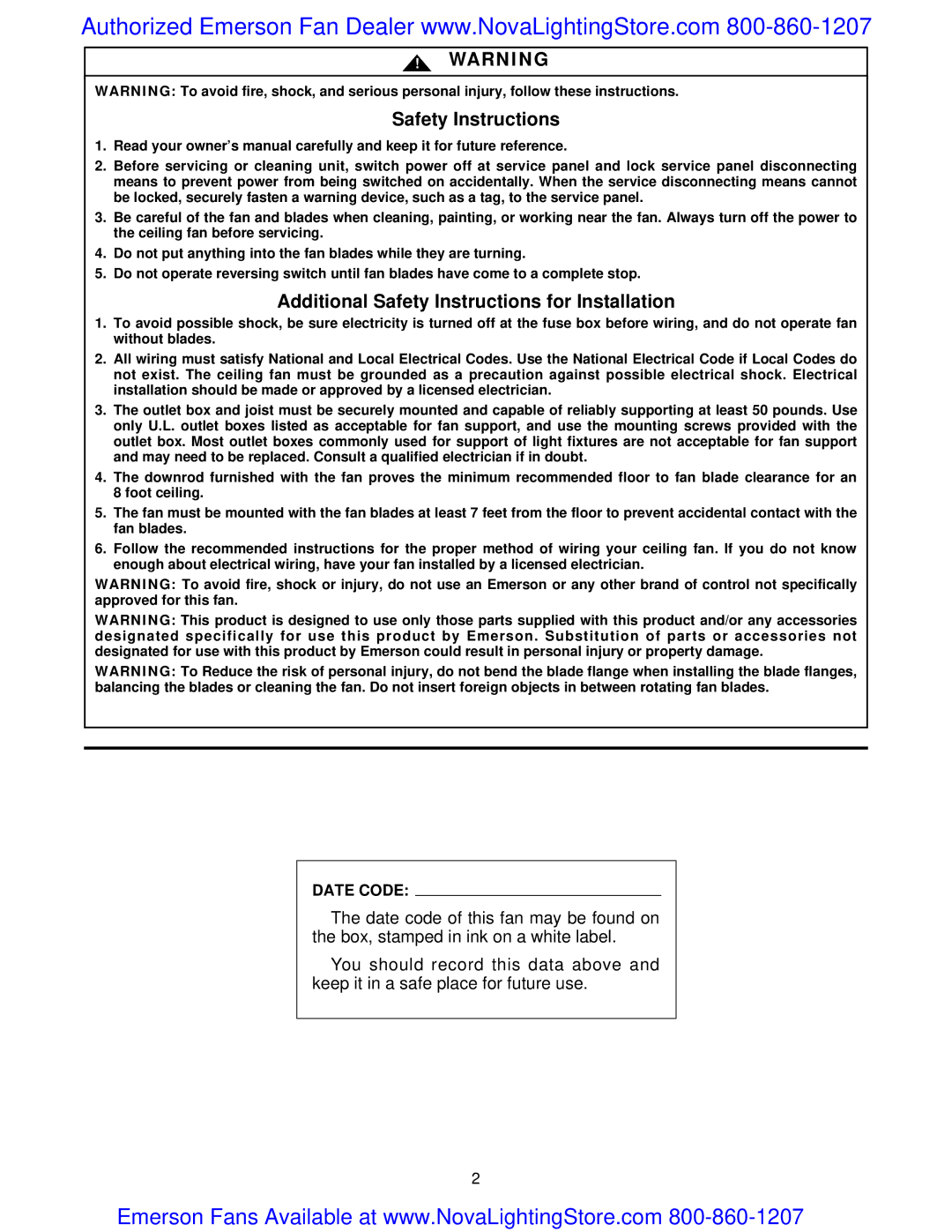 Emerson CF759OB00 warranty Safety Instructions 