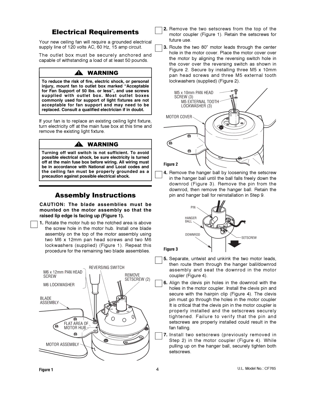 Emerson CF765WW00, CF765BQ00, CF765BS00 owner manual Electrical Requirements, Assembly Instructions 