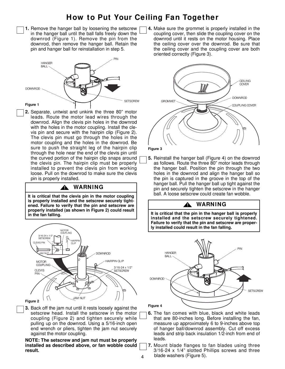 Emerson CF770WW01 How to Put Your Ceiling Fan Together, Installed as described above, or fan wobble could, Result 