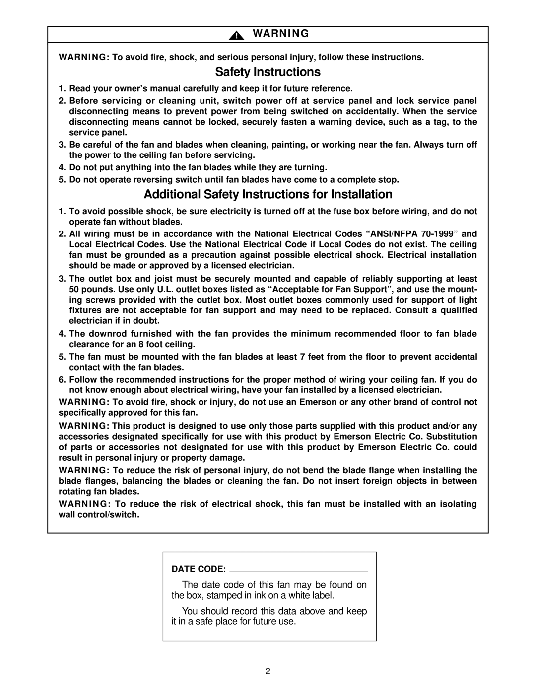 Emerson CF770BS02, CF770WW02, CF770CK02, CF770BC02, CF770AW02, CF770ORB02, CF770OB02 warranty Safety Instructions 