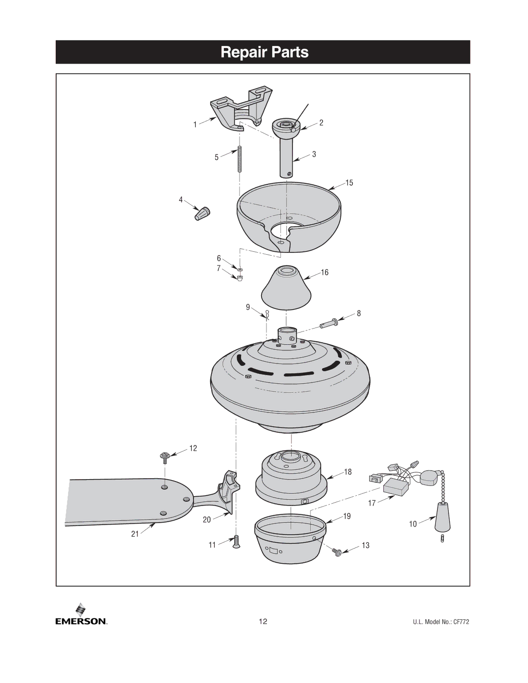 Emerson CF772SW00, CF772BS00, CF772ORB00 owner manual Repair Parts 