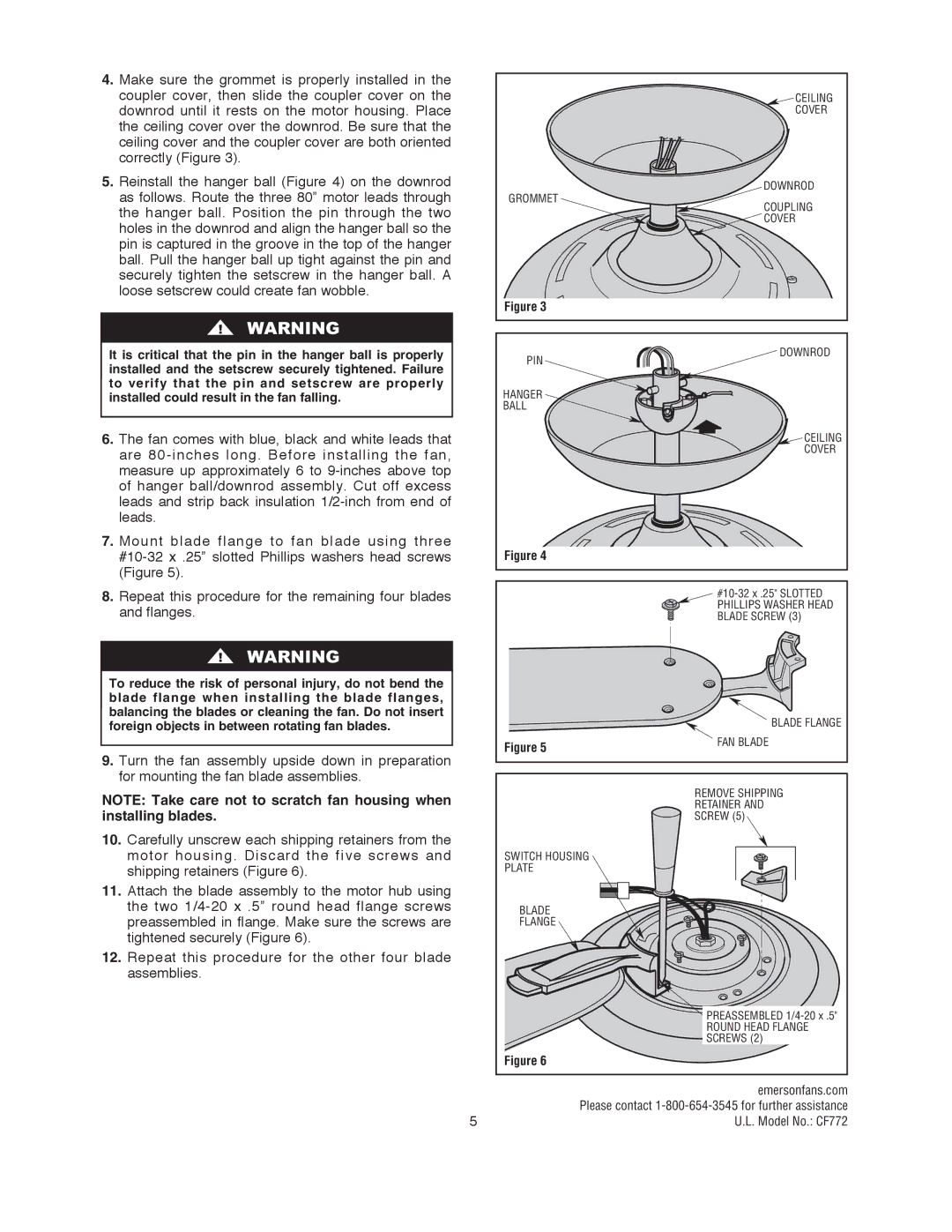 Emerson CF772ORB00, CF772SW00, CF772BS00 owner manual Downrod until it rests on the motor housing. Place 