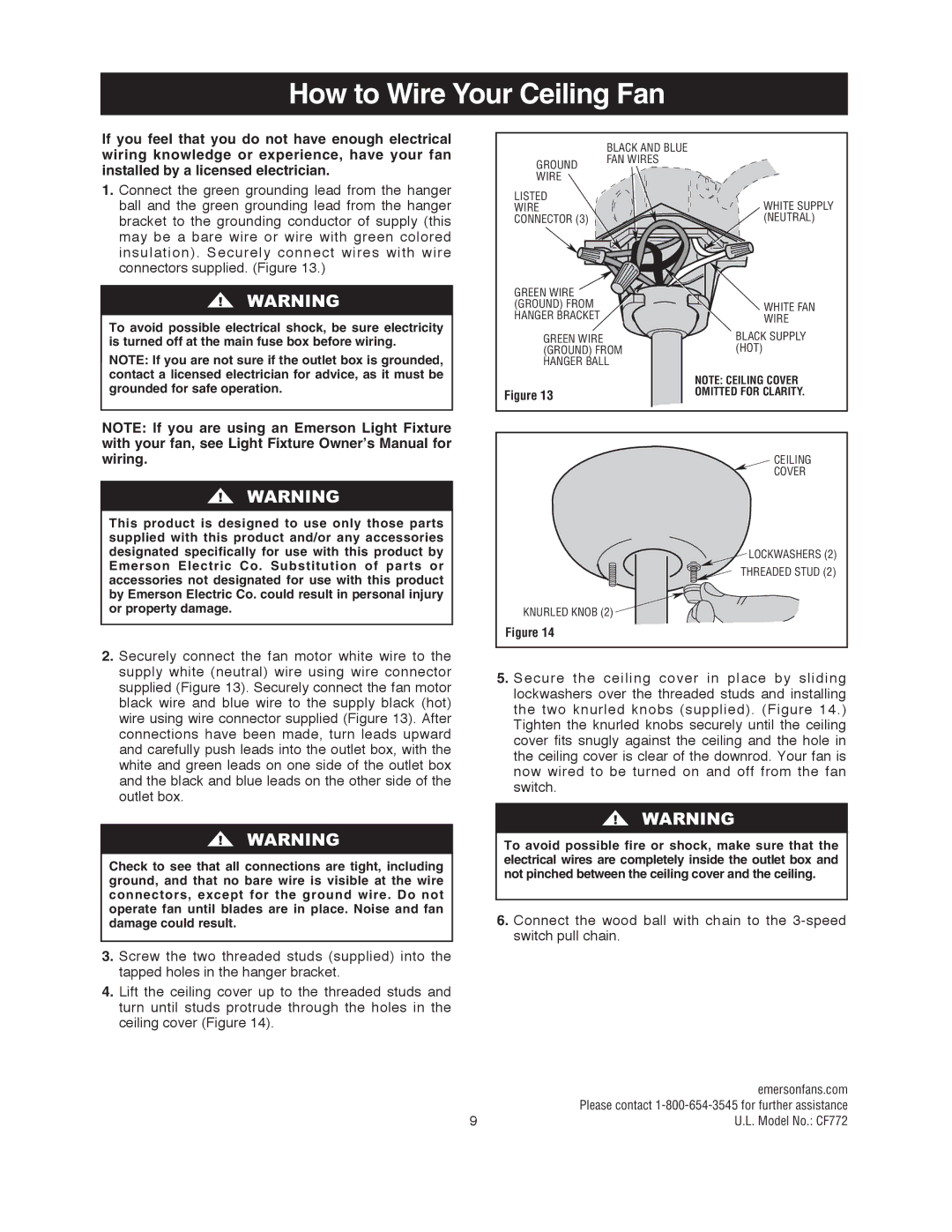Emerson CF772SW00, CF772BS00, CF772ORB00 owner manual How to Wire Your Ceiling Fan, Connectors supplied. Figure 