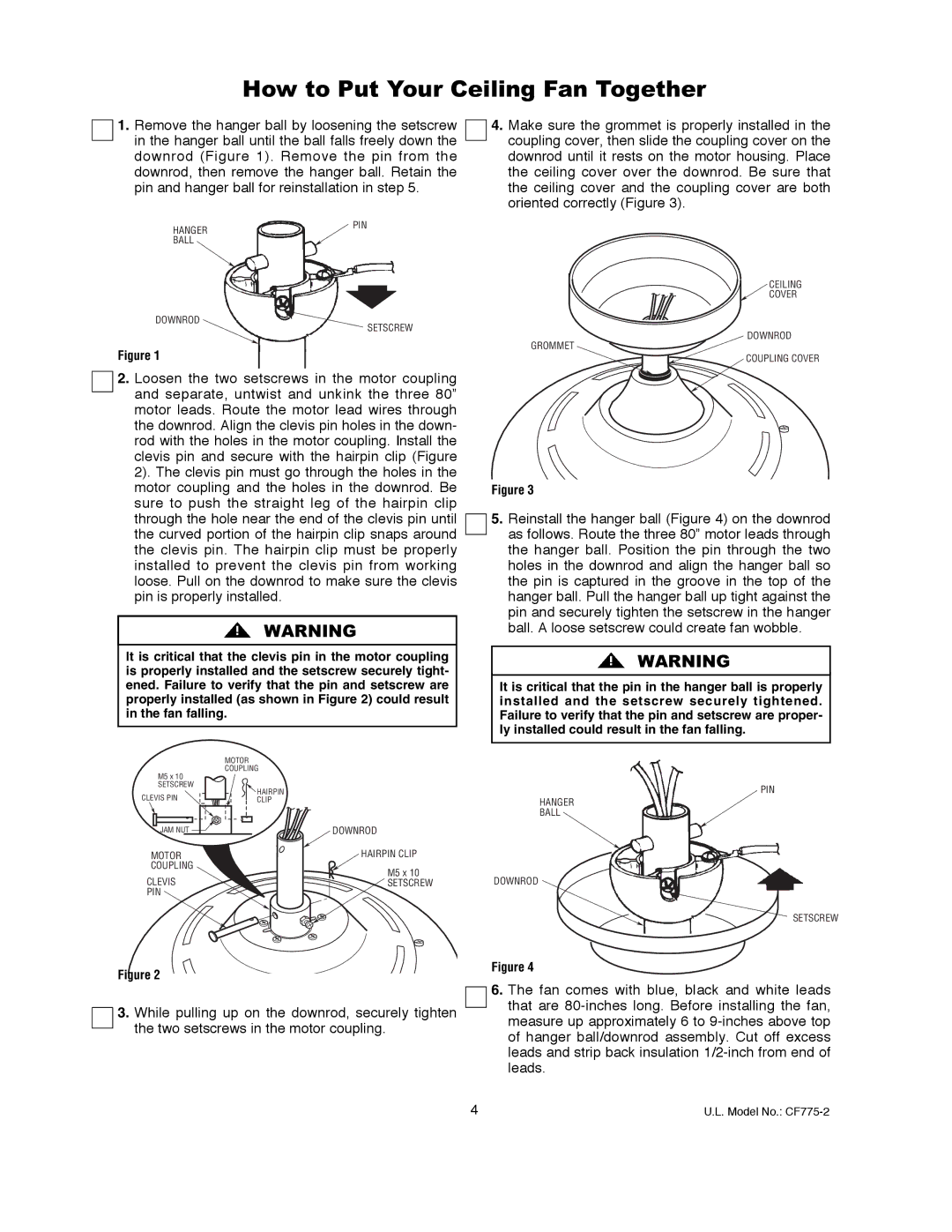 Emerson CF775ORB02, CF775BS02, CF775AW02 warranty How to Put Your Ceiling Fan Together 