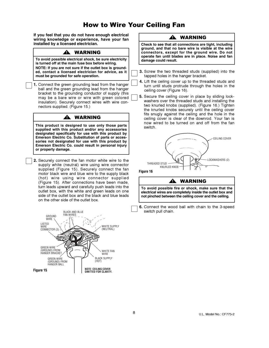 Emerson CF775AW02, CF775BS02, CF775ORB02 warranty How to Wire Your Ceiling Fan 