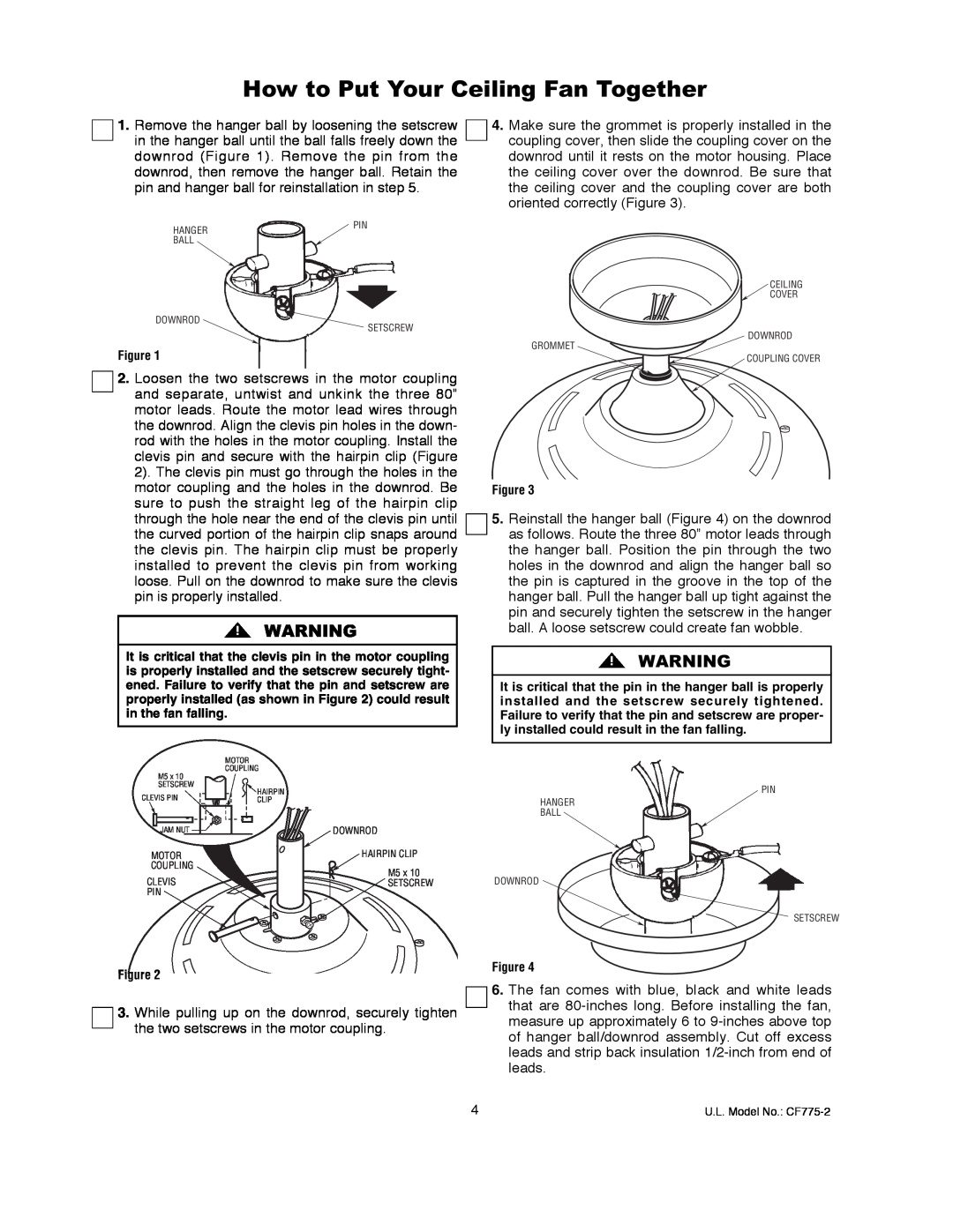 Emerson CF775ORB02, CF775BS02, CF775AW02 warranty How to Put Your Ceiling Fan Together 