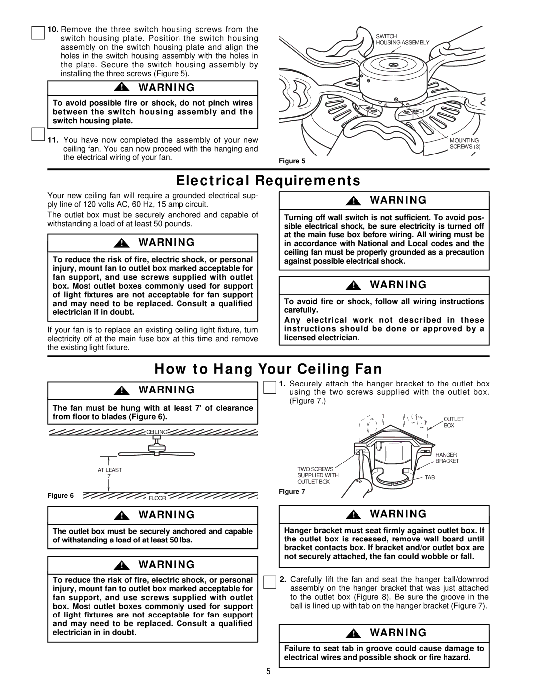 Emerson CF796MP0, CF796CW0, CF796HGMO0 warranty Electrical Requirements, How to Hang Your Ceiling Fan 