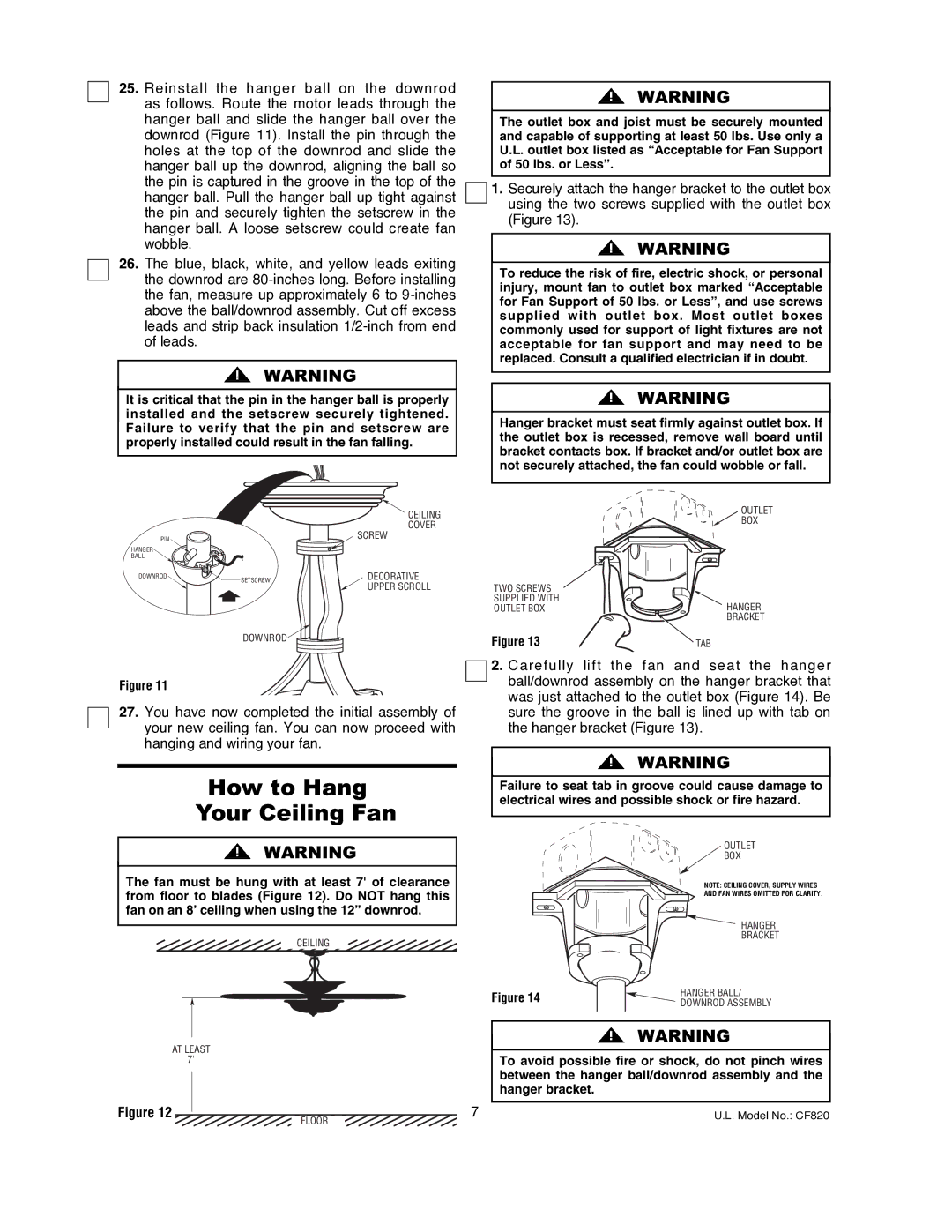 Emerson CF820ORB00, CF820PW00 owner manual How to Hang Your Ceiling Fan 