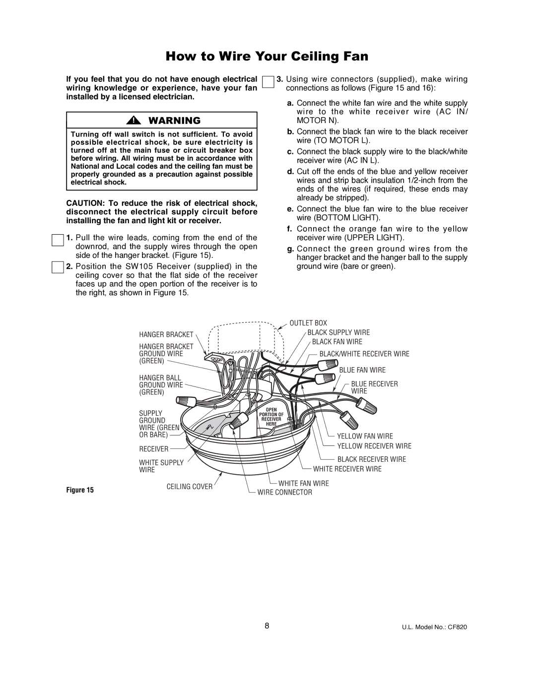 Emerson CF820PW00, CF820ORB00 owner manual How to Wire Your Ceiling Fan, Ceiling Cover White FAN Wire Wire Connector 