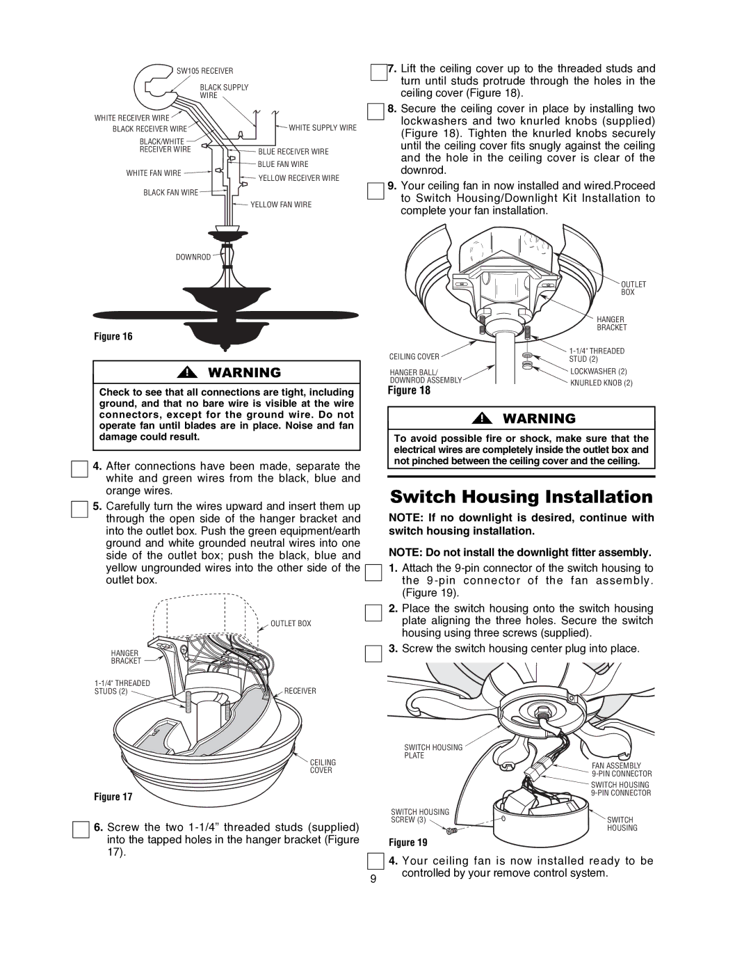 Emerson CF820ORB00, CF820PW00 owner manual Switch Housing Installation 