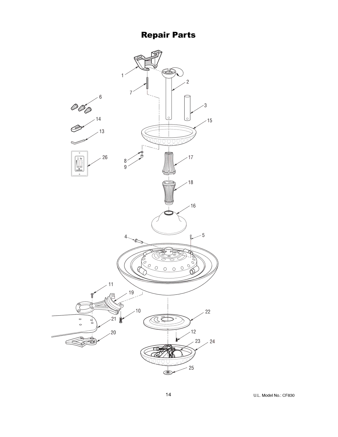 Emerson CF830GES00 owner manual Repair Parts 