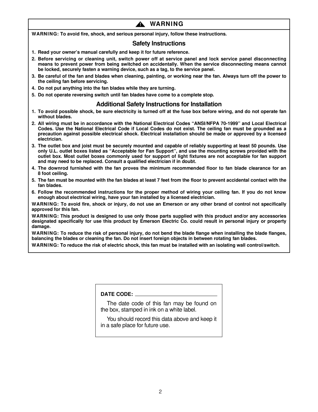 Emerson CF875 warranty Safety Instructions 