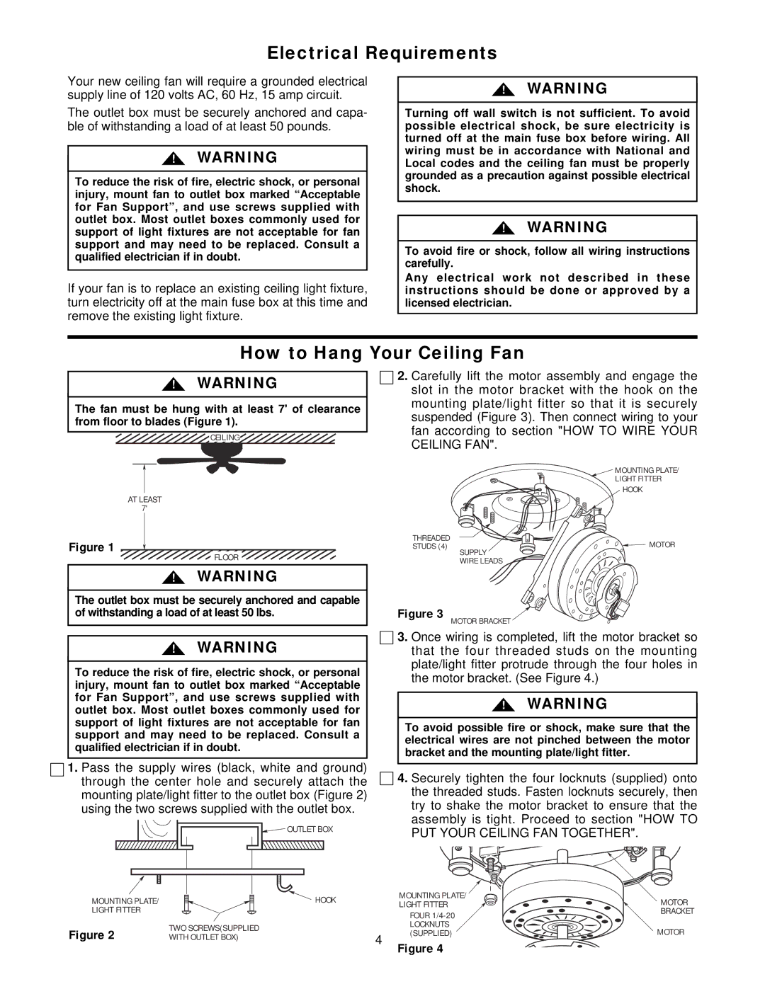 Emerson CF875 warranty Electrical Requirements, How to Hang Your Ceiling Fan 