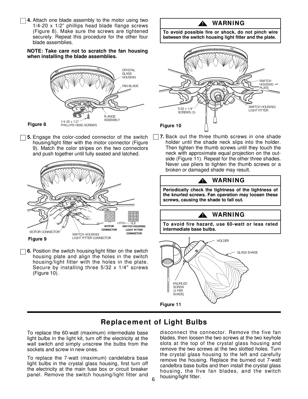 Emerson CF875 warranty Replacement of Light Bulbs 