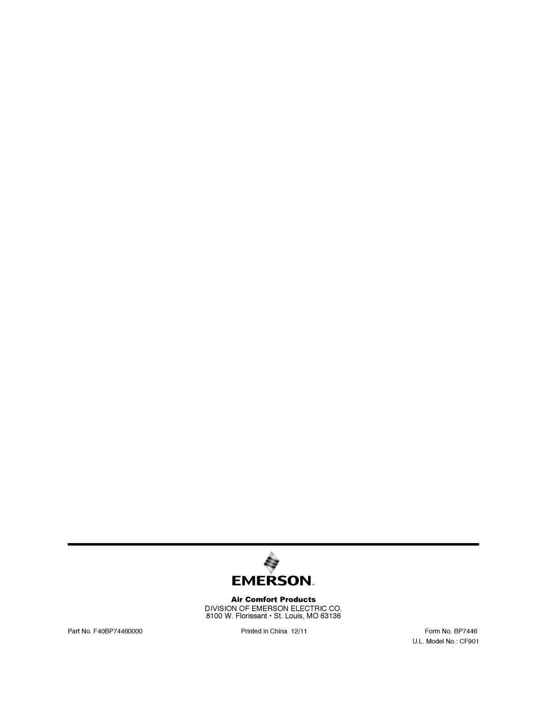 Emerson CF901CK00, CF901ORB00, CF901VNB00, CF901BS00, CF901GES00 owner manual Air Comfort Products 