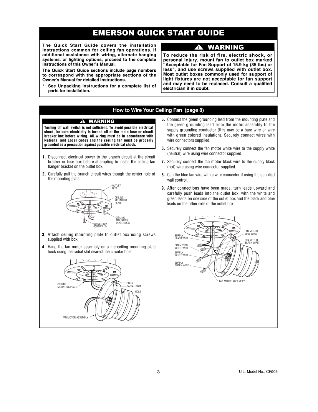 Emerson CF905CK00, CF905GES00, CF905BS00, CF905VNB00, CF905ORB00 owner manual Emerson Quick Start Guide 