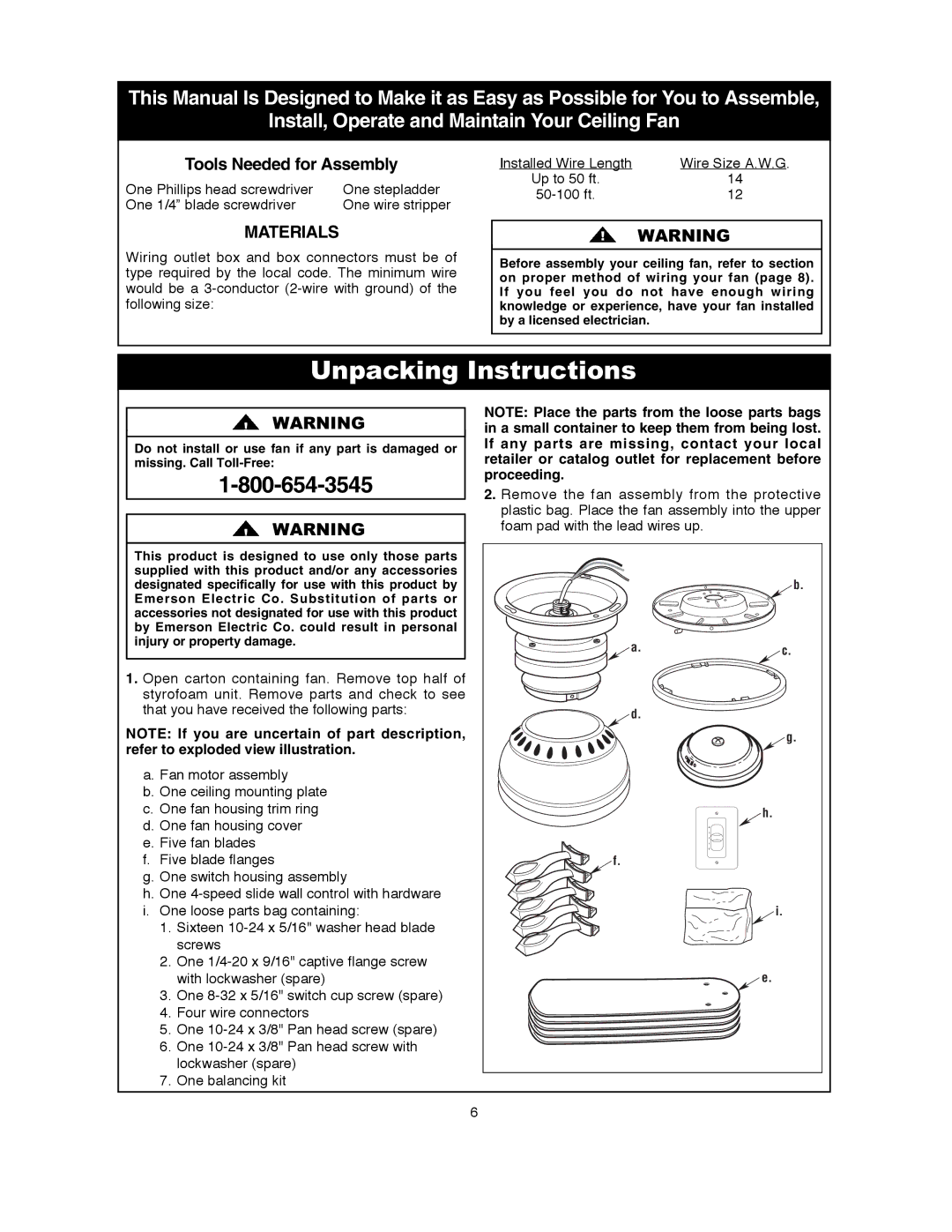 Emerson CF905BS00, CF905GES00, CF905VNB00, CF905CK00, CF905ORB00 owner manual Unpacking Instructions, Materials 