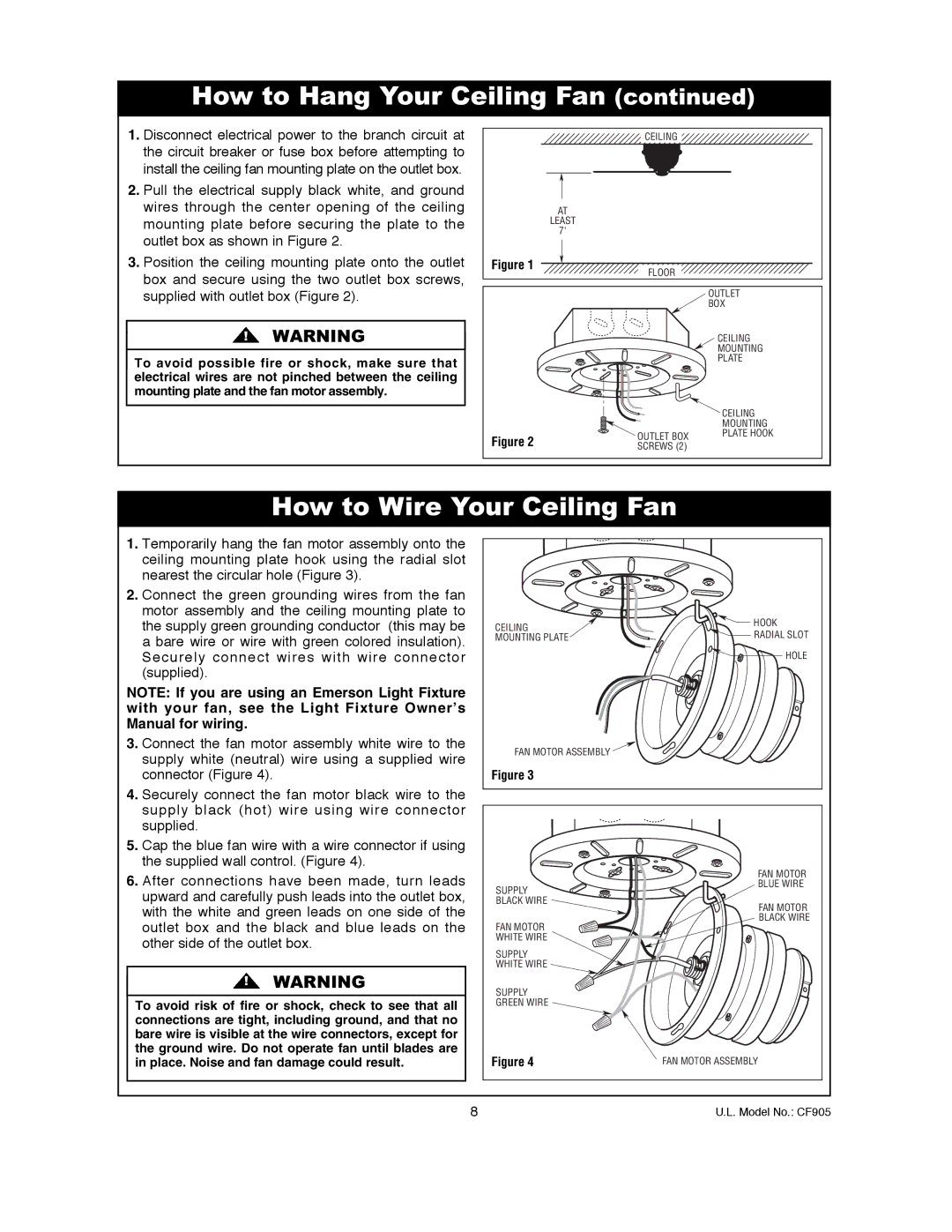 Emerson CF905CK00, CF905GES00, CF905BS00, CF905VNB00, CF905ORB00 owner manual How to Wire Your Ceiling Fan 