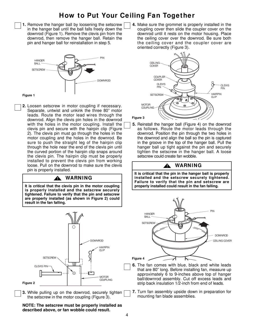 Emerson CF929WW 00, CF929BS 00 owner manual How to Put Your Ceiling Fan Together 