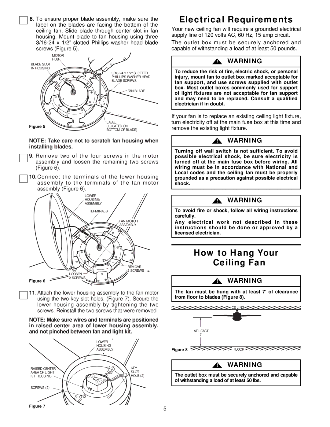 Emerson CF929BS 00, CF929WW 00 owner manual Electrical Requirements, How to Hang Your Ceiling Fan 