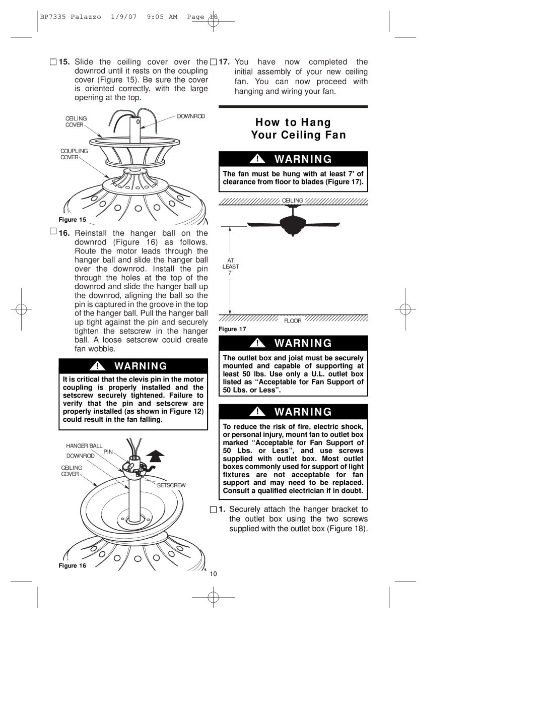 Emerson CF943 owner manual How to Hang Your Ceiling Fan 