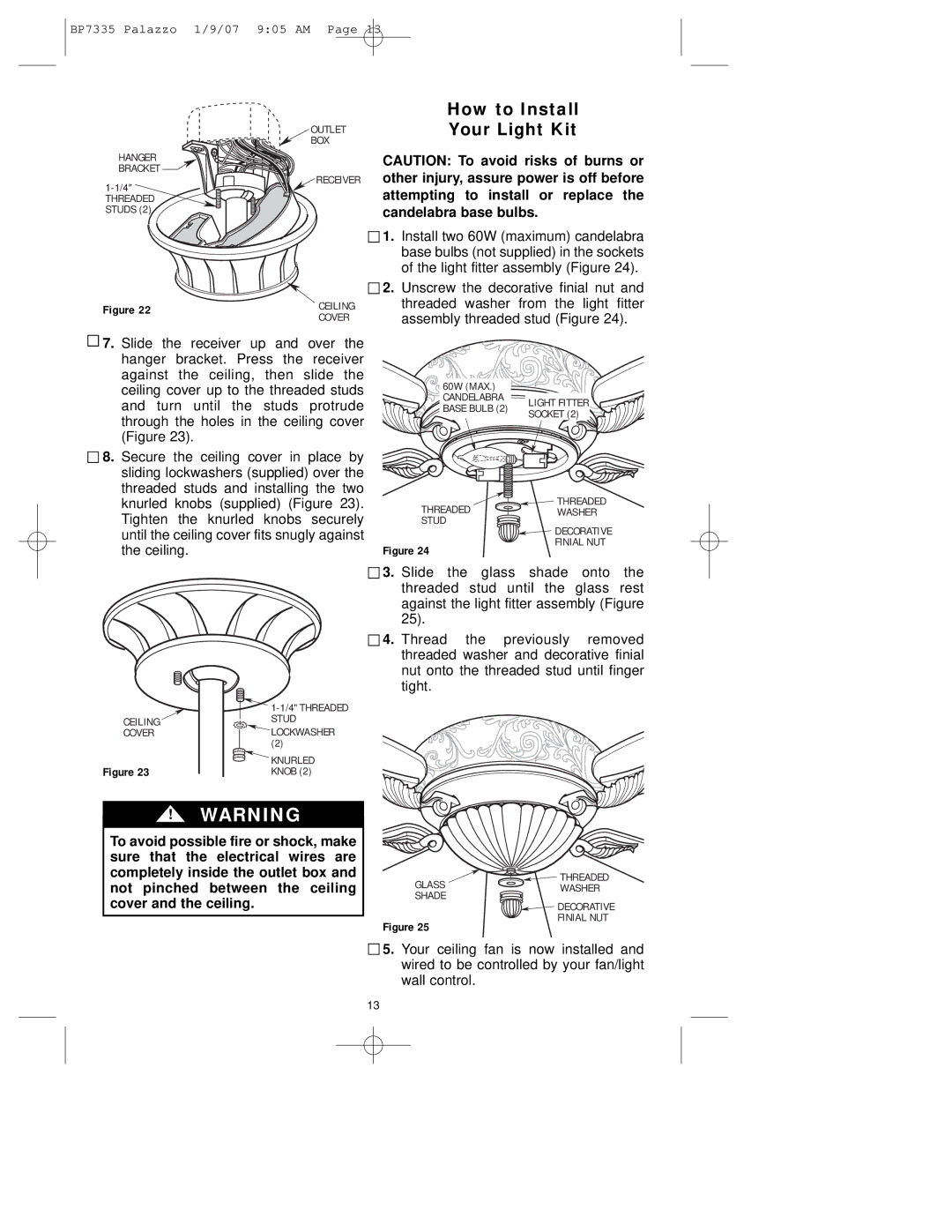 Emerson CF943 owner manual How to Install Your Light Kit 