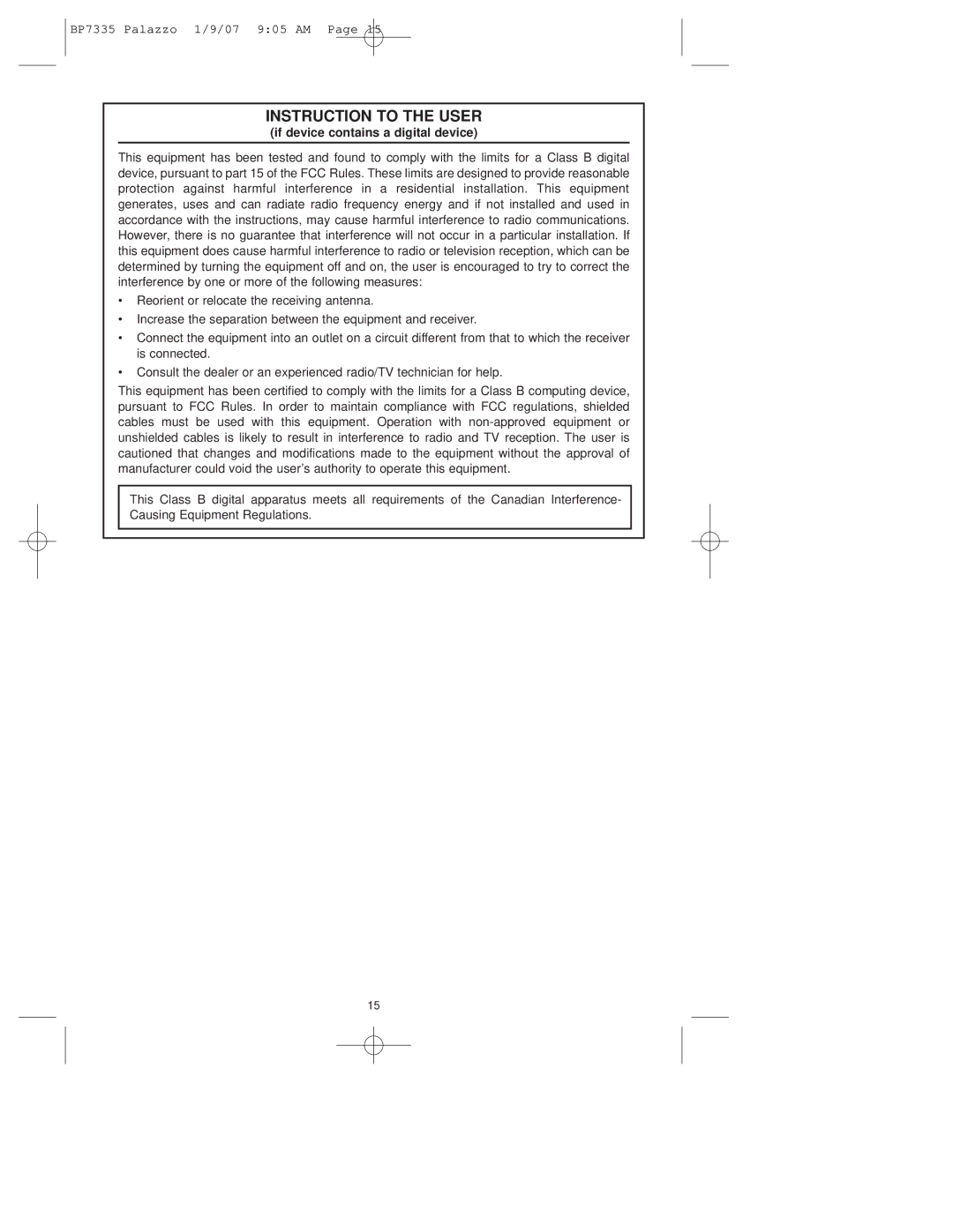 Emerson CF943 owner manual Instruction to the User 