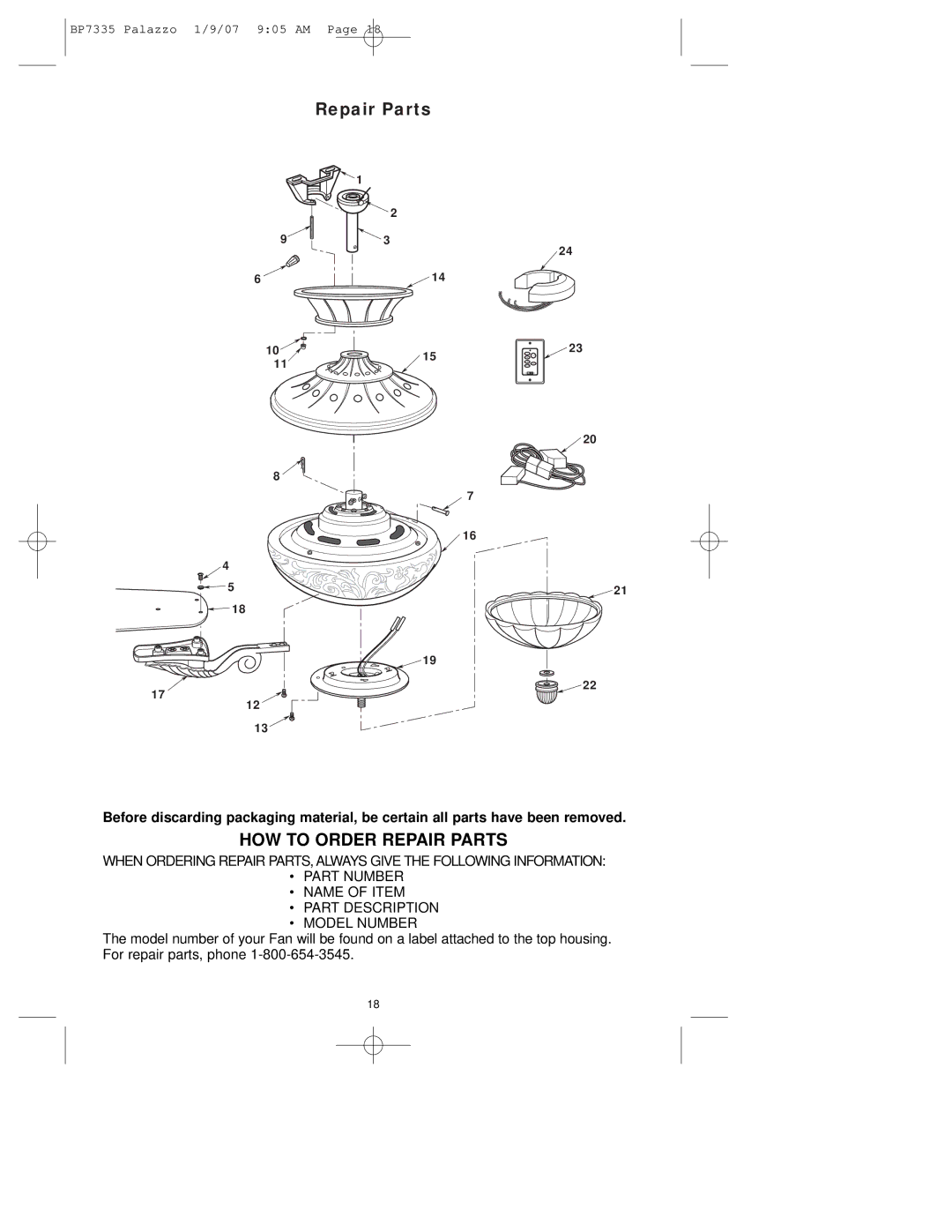 Emerson CF943 owner manual HOW to Order Repair Parts 