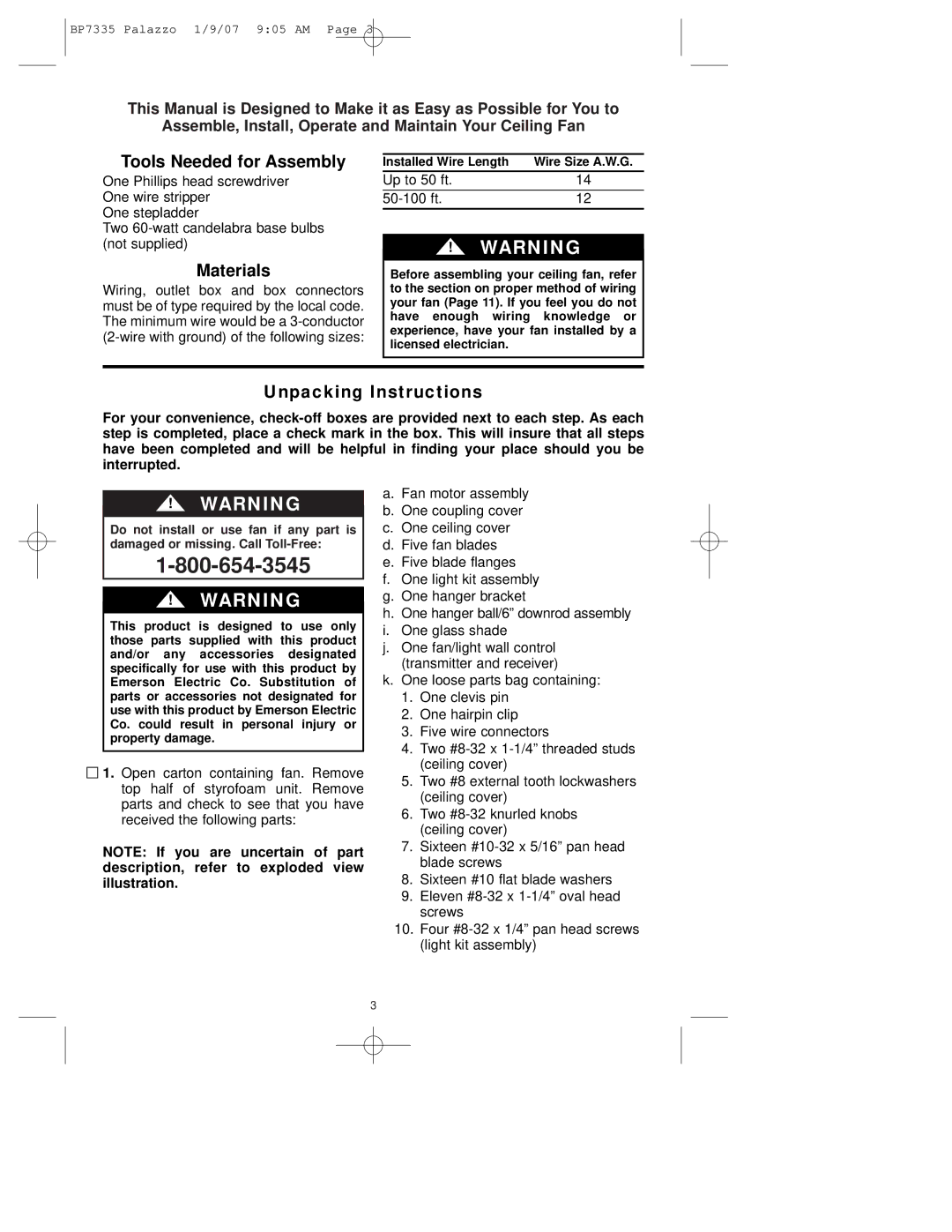 Emerson CF943 owner manual Tools Needed for Assembly, Materials, Unpacking Instructions 