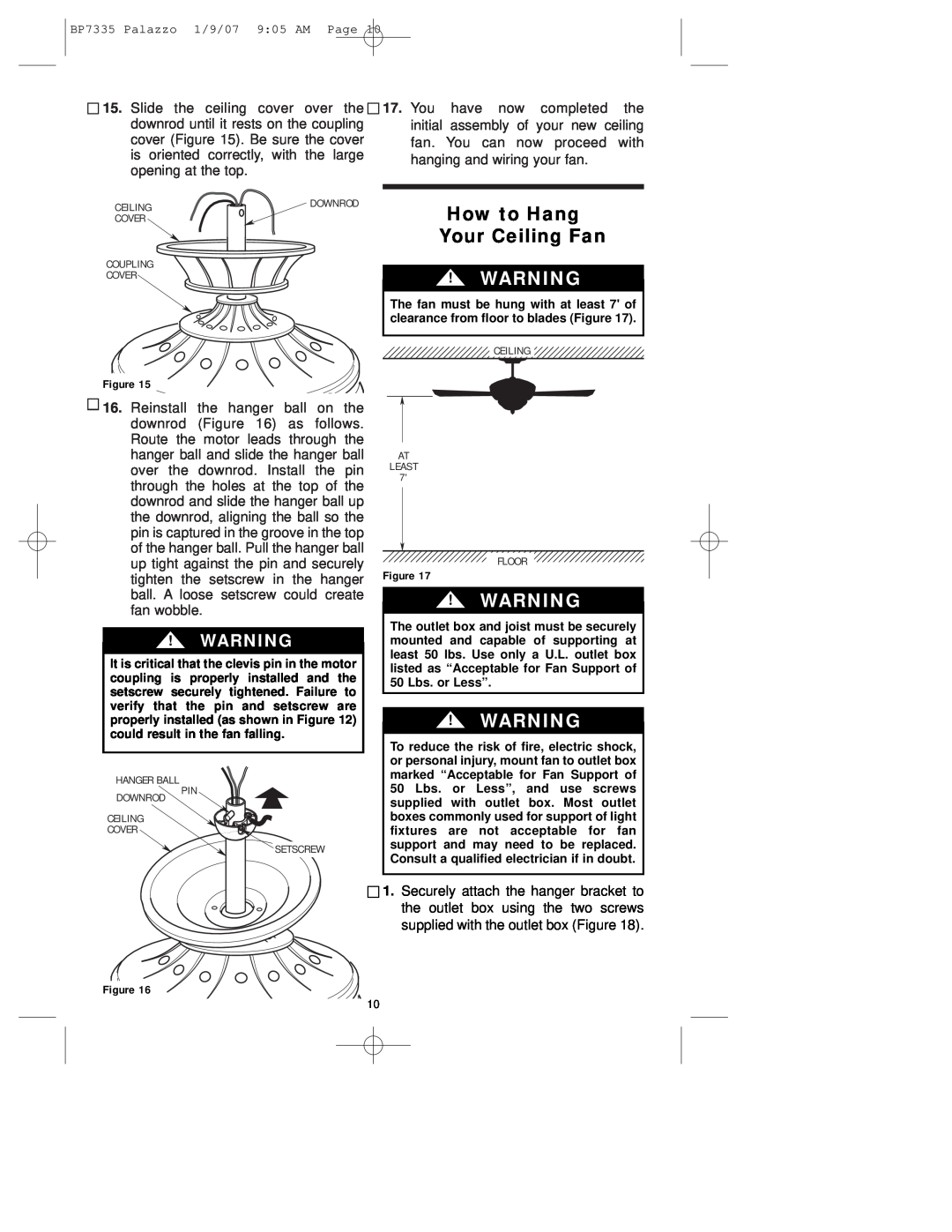 Emerson CF943 owner manual How to Hang Your Ceiling Fan 