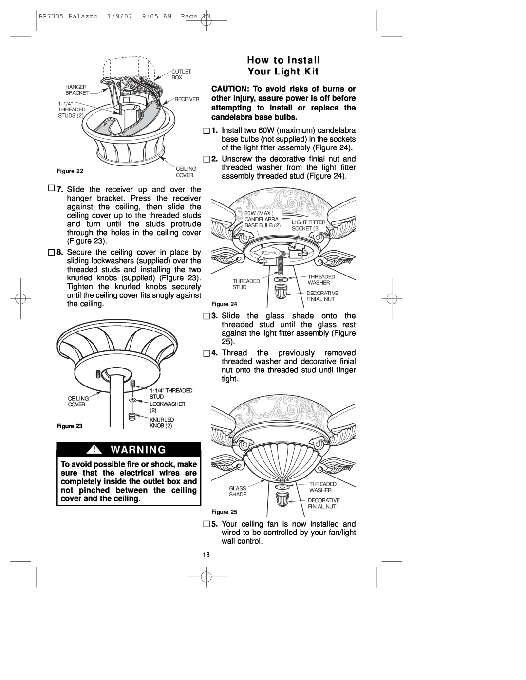 Emerson CF943 owner manual How to Install Your Light Kit 