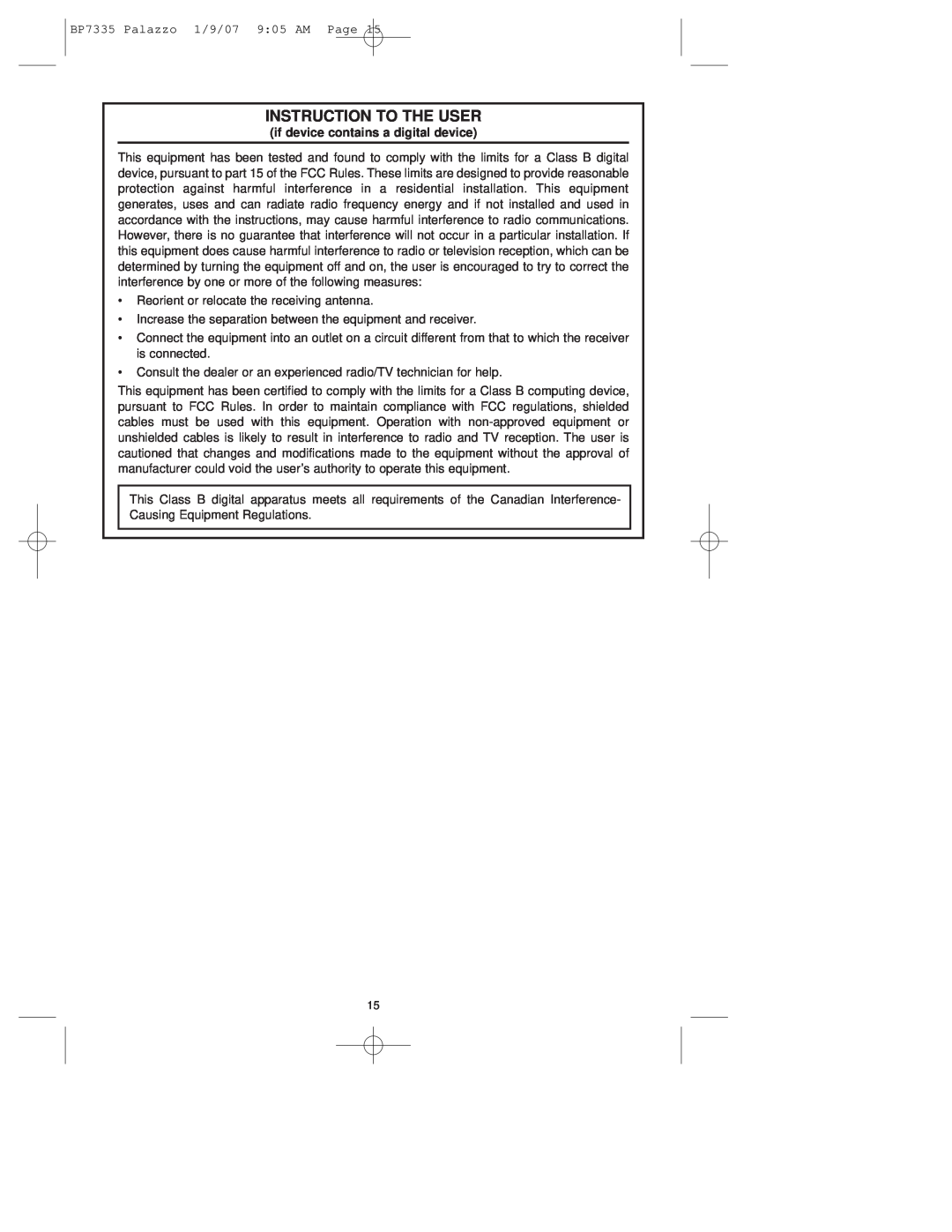 Emerson CF943 owner manual Instruction To The User, if device contains a digital device 