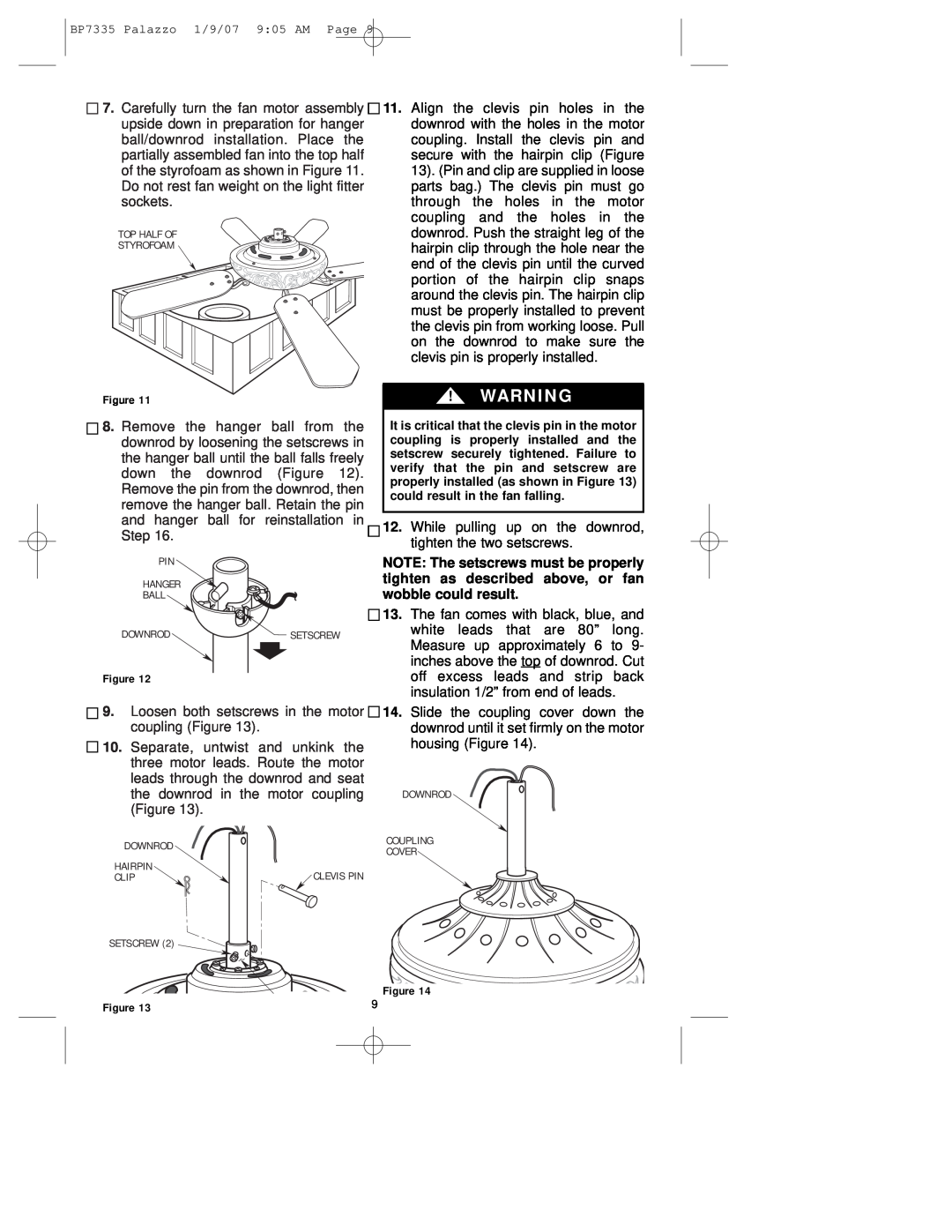 Emerson CF943 owner manual NOTE The setscrews must be properly, tighten as described above, or fan, wobble could result 