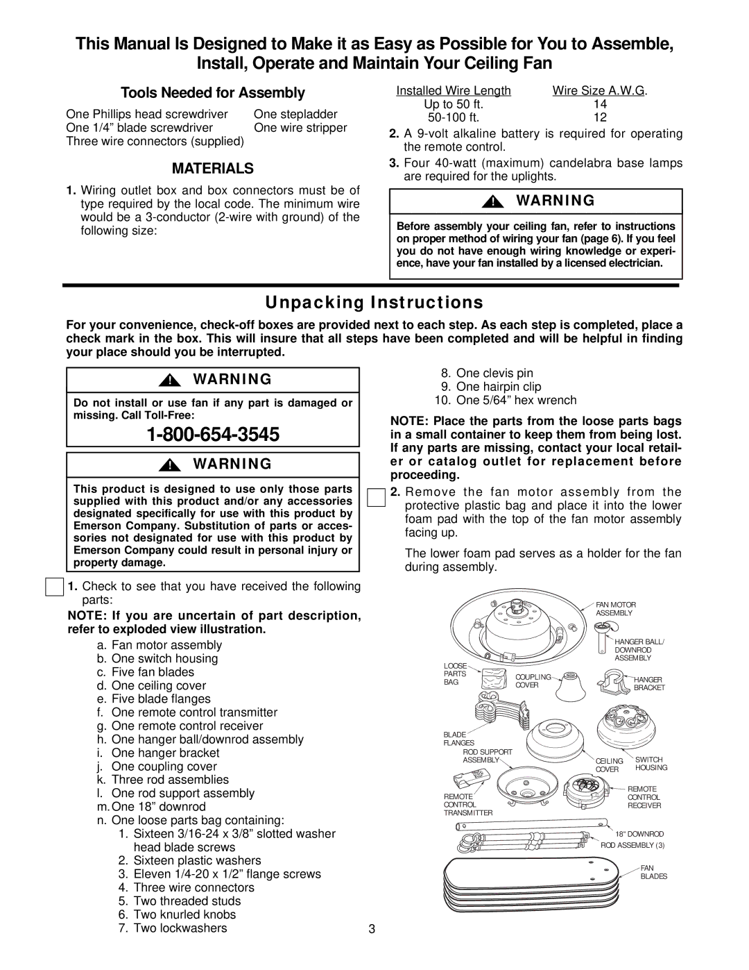 Emerson CF945AB, CF945WB, CF945PW, CF945HTW owner manual Unpacking Instructions 