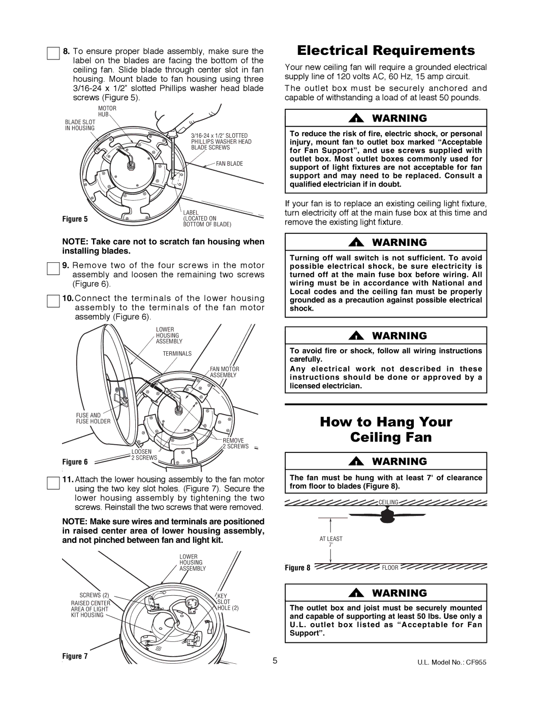 Emerson CF955ORB 00, CF955WW 00, CF955BS 00 owner manual Electrical Requirements, How to Hang Your Ceiling Fan 