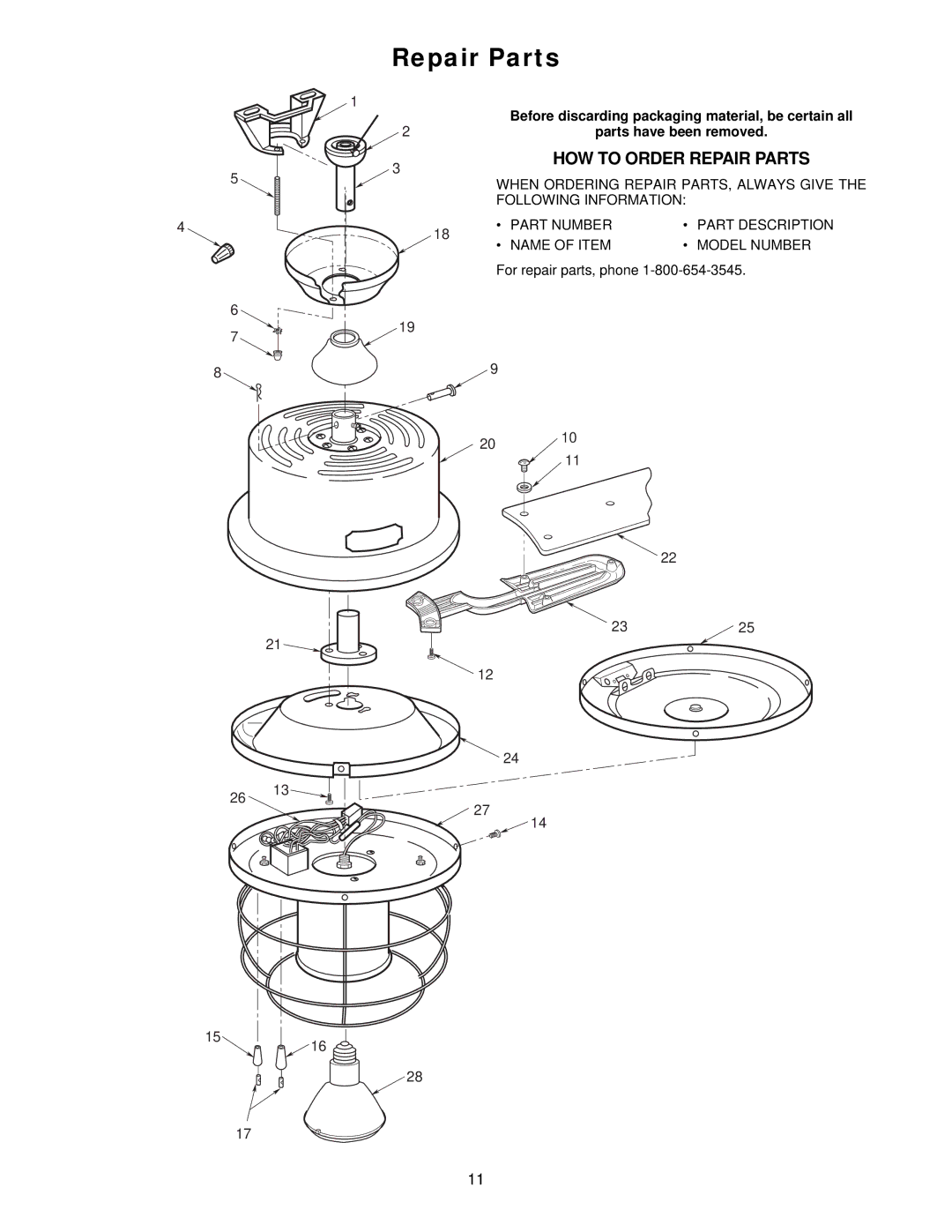 Emerson CF960BS 00, CF960CK 00, CF960WB 00 owner manual HOW to Order Repair Parts 