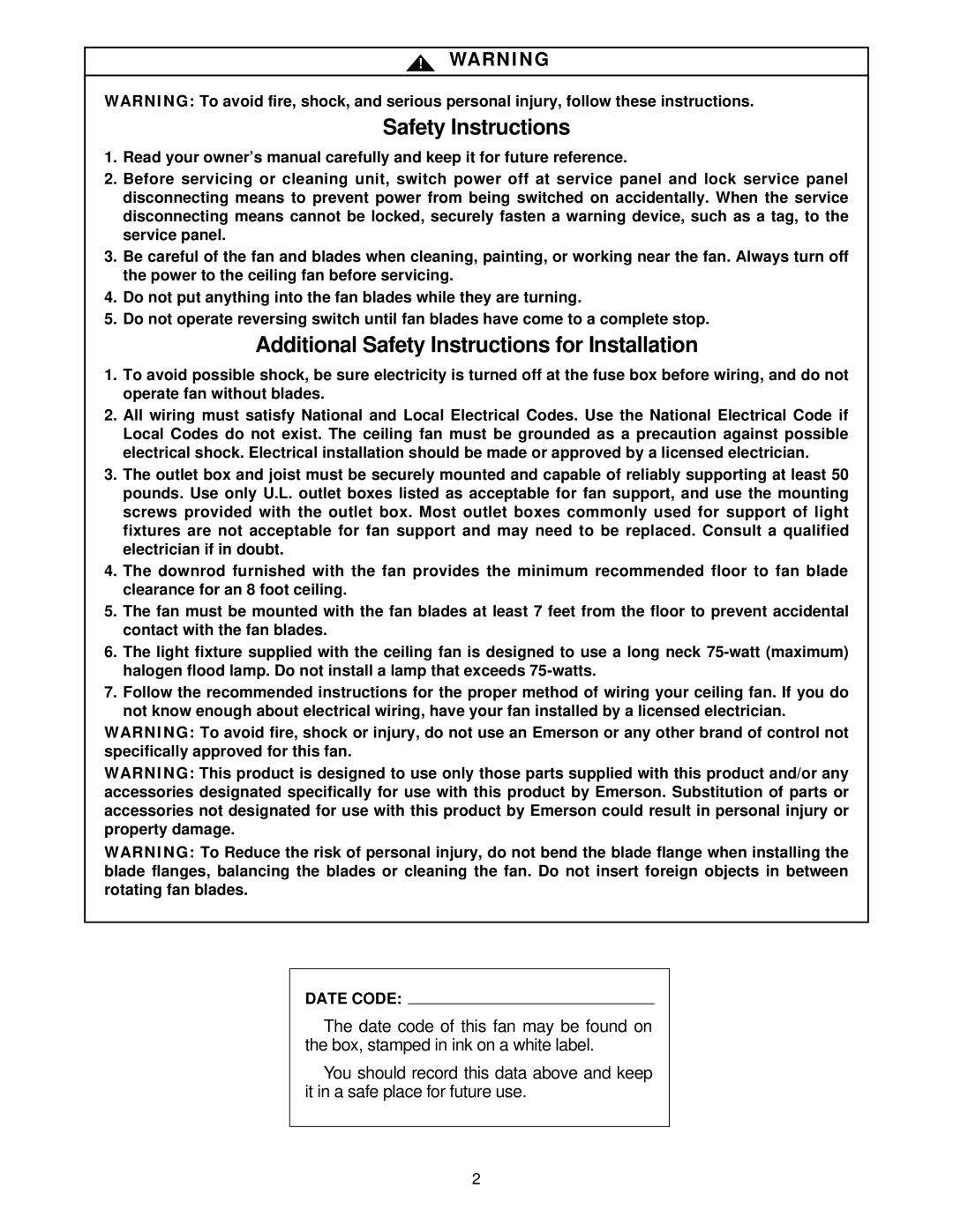 Emerson CF960BS 00, CF960CK 00, CF960WB 00 owner manual Safety Instructions 