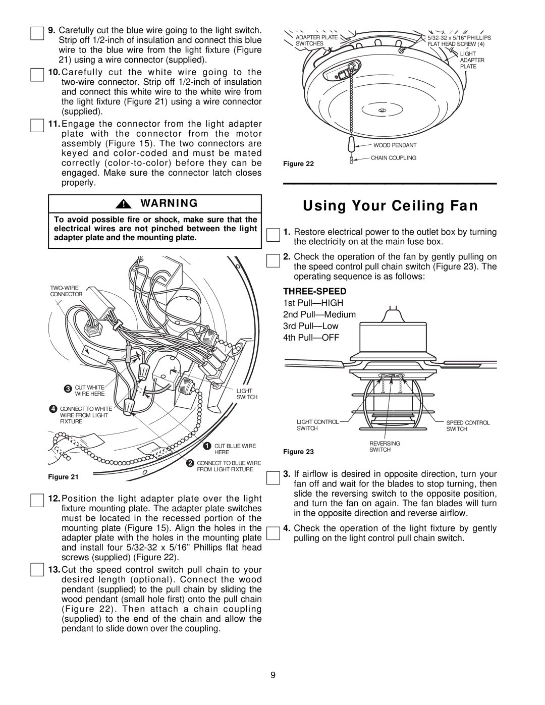 Emerson CF960CK 00, CF960WB 00, CF960BS 00 owner manual Using Your Ceiling Fan, Three-Speed 