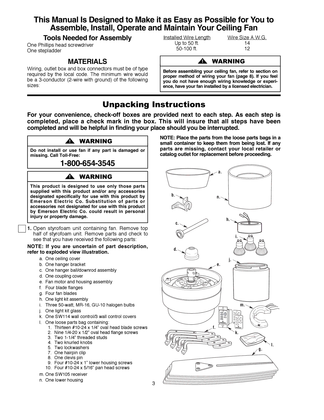 Emerson CF980MBX 00, CF980MAB 00 warranty Unpacking Instructions, Tools Needed for Assembly 